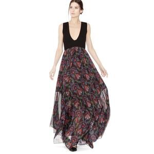 Alice + Olivia Kora Printed V-Neck Handkerchief Maxi Dress Sz 4 Dark Romantic